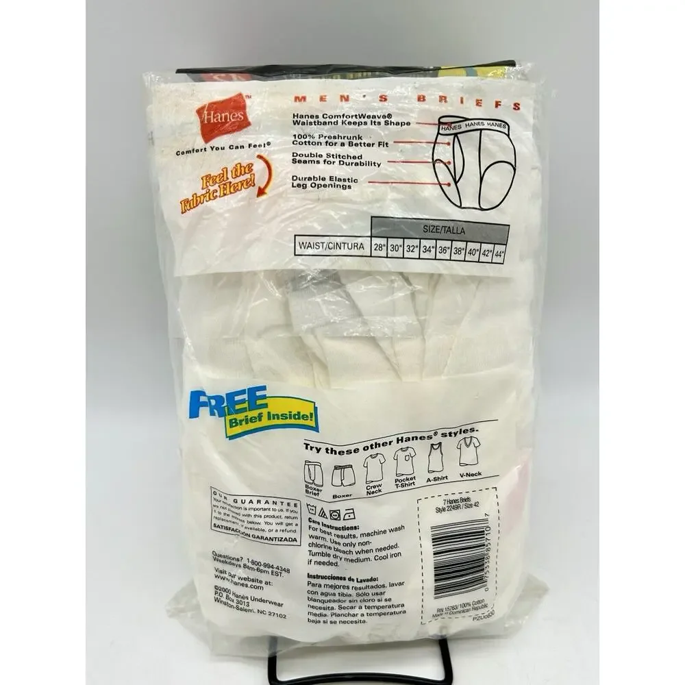 Brand New Vintage 2000 Hanes Briefs Size 42 Underwear 7 Total Pair Sealed Y2K - Picture 5 of 8